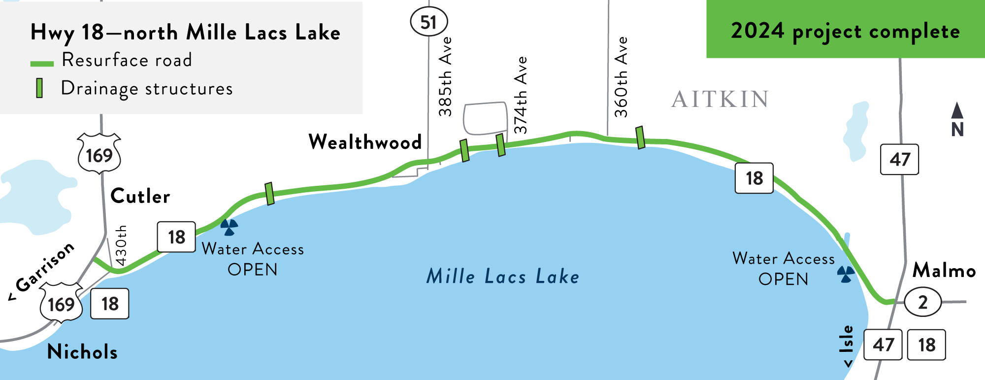 Hwy 18 map image of project location between Hwy 169 and Hwy 47