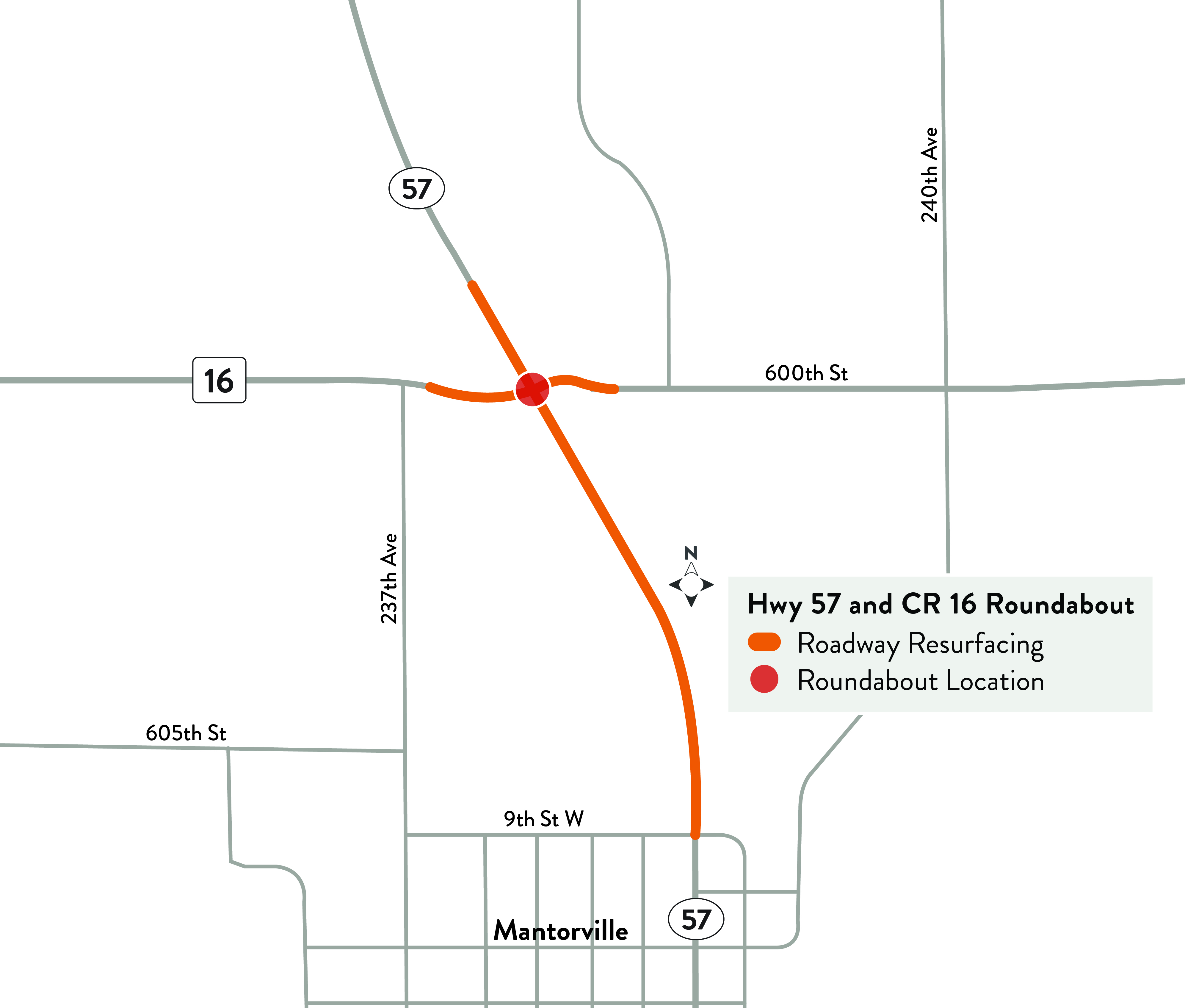 Hwy 57 resurfacing and roundabout location