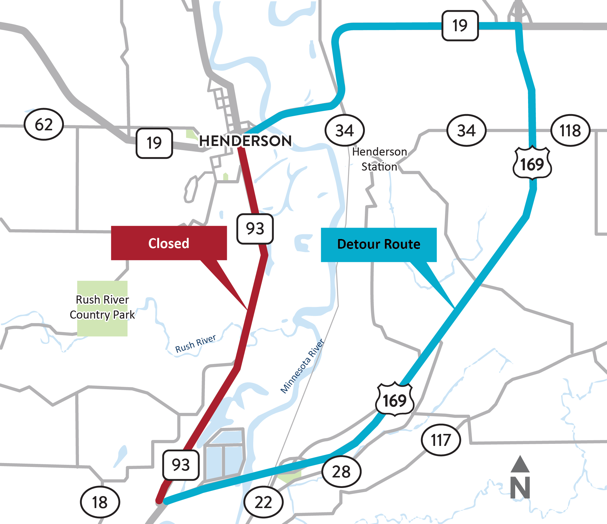 Highwway 19 detour map.