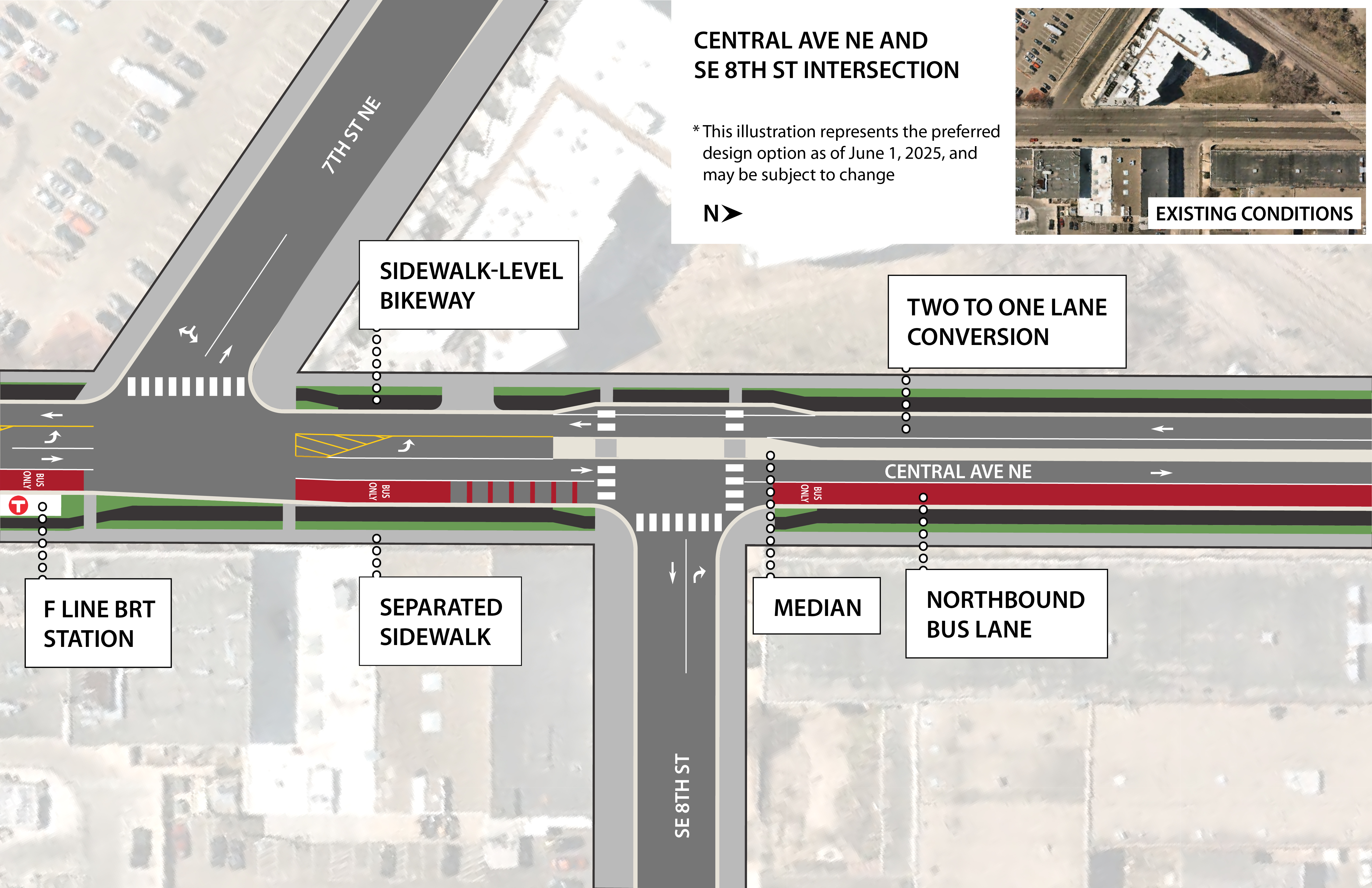 Central Avenue Northeast at 8th Street proposed changes
