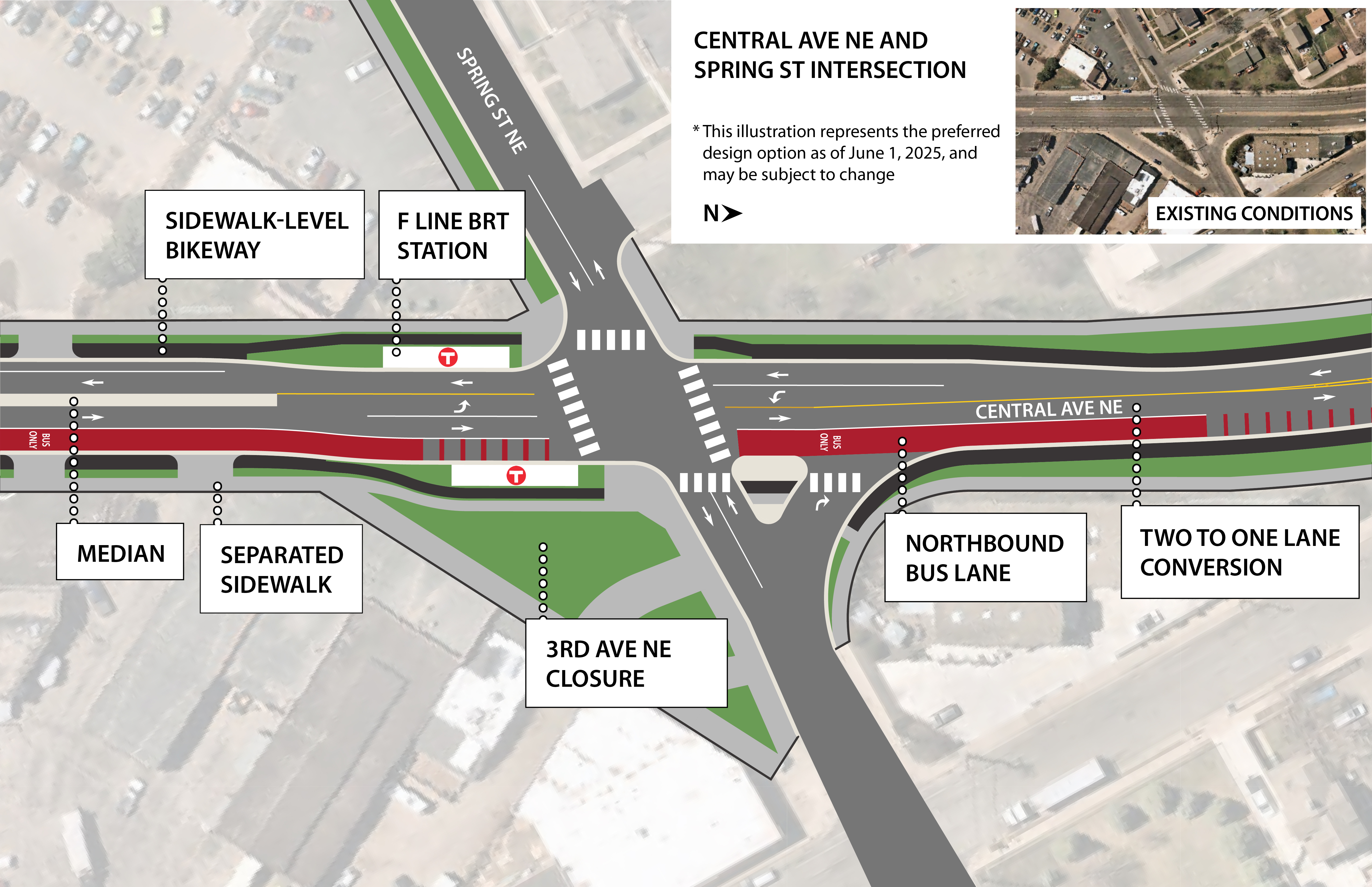 Central Avenue Northeast at Spring Street option 1 proposed changes