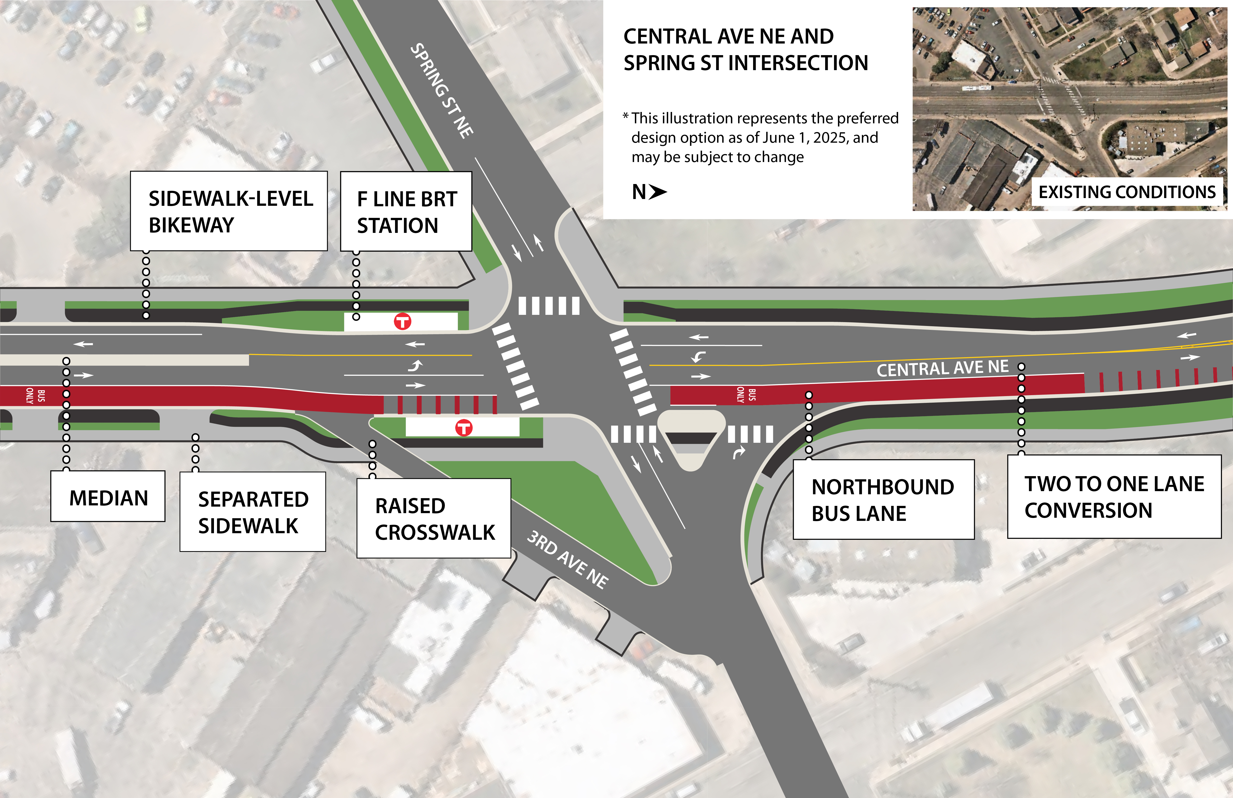 Central Avenue Northeast at Spring Street option 2 proposed changes