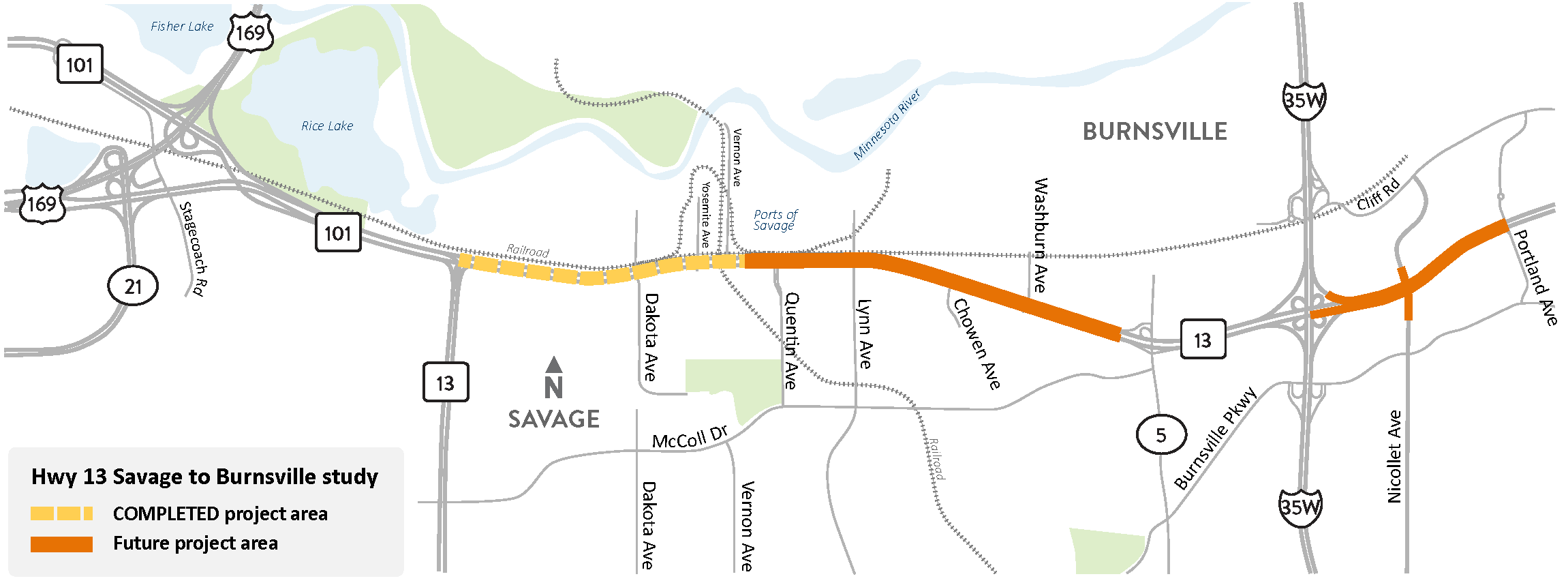 Highway 13 between Quentin Avenue in Savage and Nicollet Avenue in Burnsville project location map