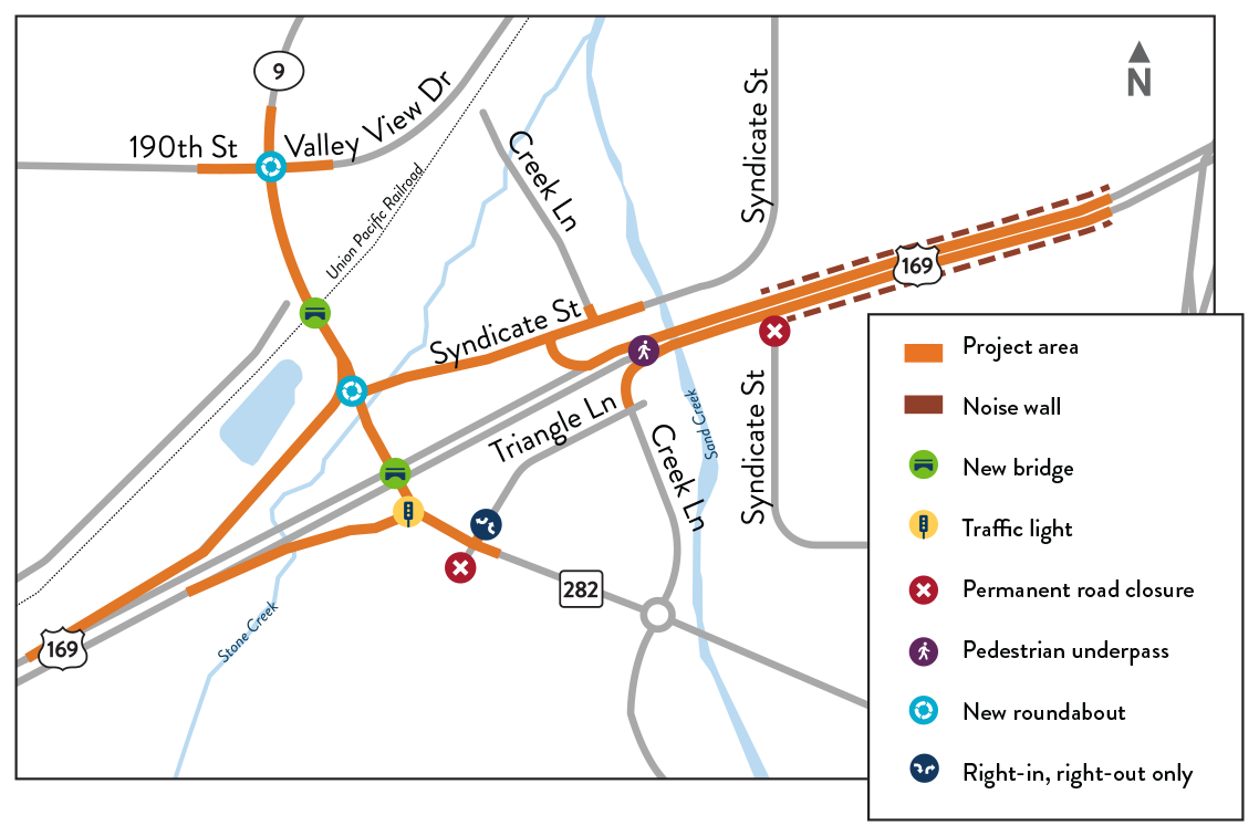 Intersection of Hwy 169 and Hwy 282/Co. Rd. 9 in Jordan project location map